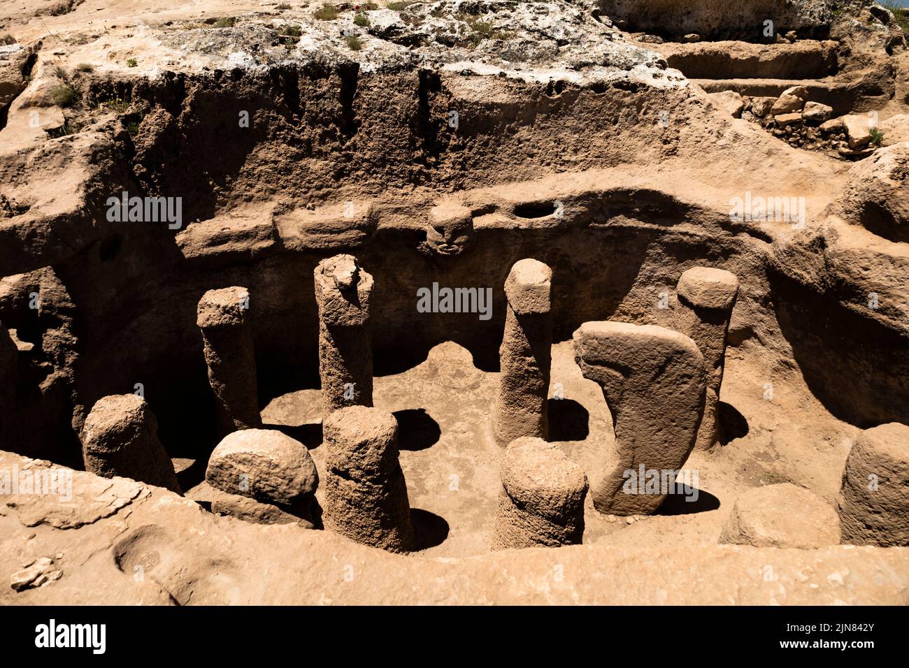 Karahan tepe(karahantepe), neolithic temple with massive pillars,  11 penises carved from bedrock, Sanlıurfa province, Turkey, Asia Minor, Asia Stock Photo