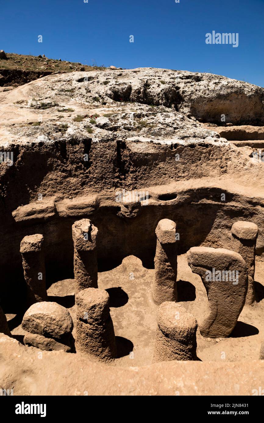Karahan tepe(karahantepe), neolithic temple with massive pillars,  11 penises carved from bedrock, Sanlıurfa province, Turkey, Asia Minor, Asia Stock Photo