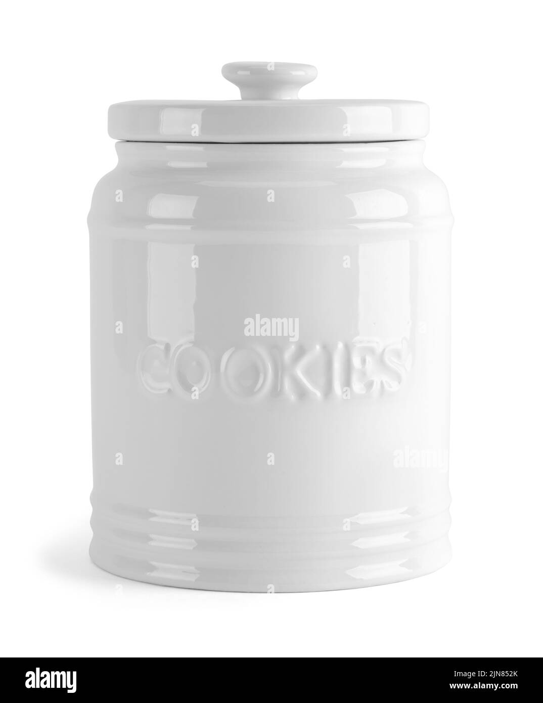 Ceramic Cookie Jar Cut Out On White. Stock Photo