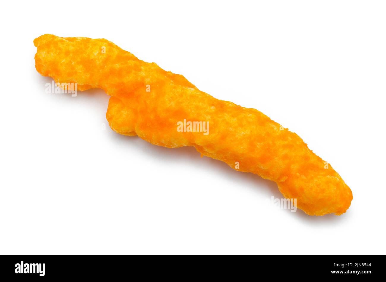 Single Crunchy Cheese Puff Snack Cut Out. Stock Photo