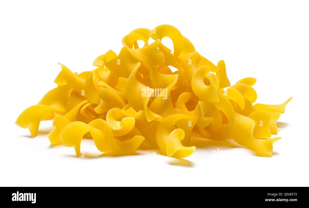 Small Egg Noodle Pile Cut Out on White. Stock Photo