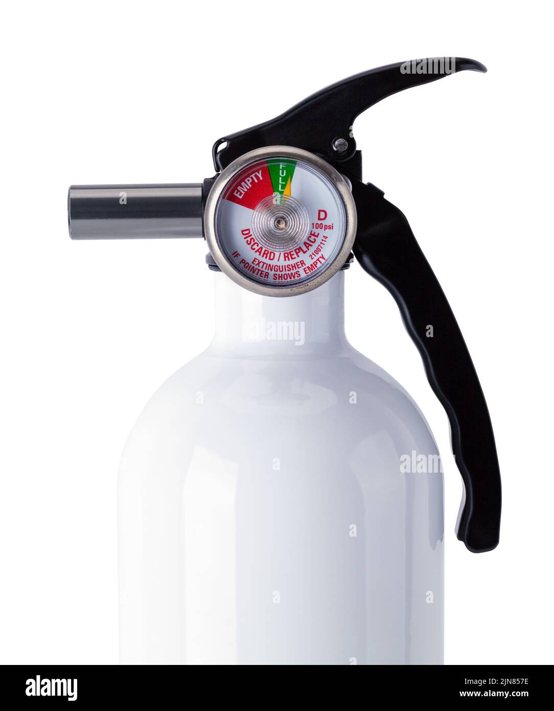 Close Up of White Fire Extinguisher Cut Out. Stock Photo