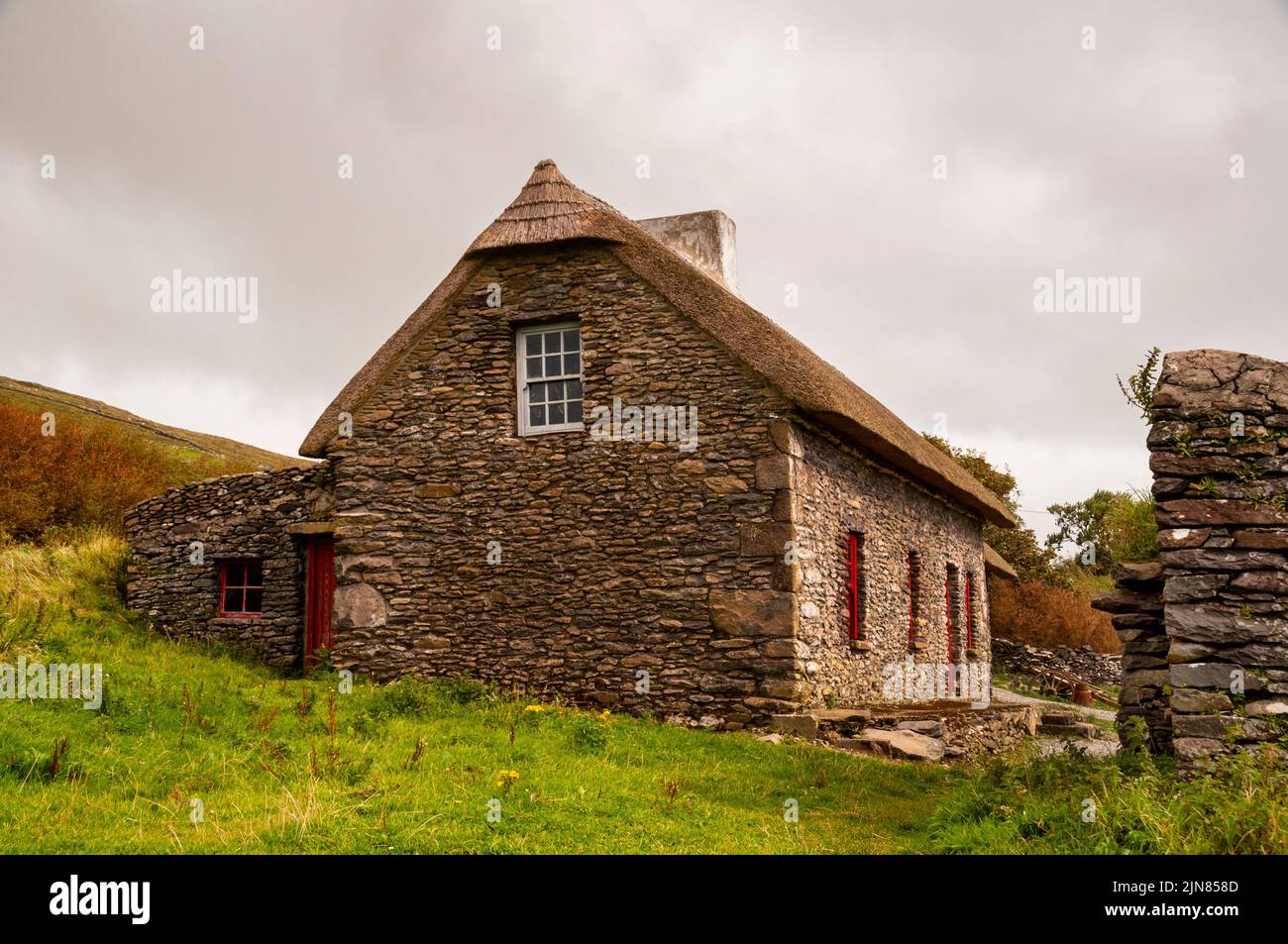 Irish Stone Famine Cottage Museum On The Dingle Peninsula In Ireland