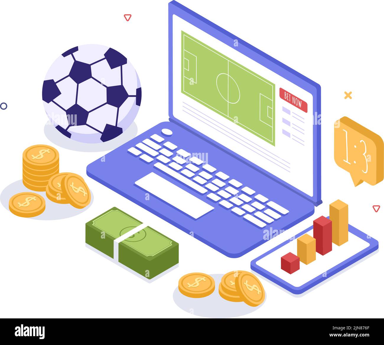 Online Betting Sports Game with Gold Coins and Live Bet Application Service Sport Broadcast in Hand Drawn Cartoon Flat Illustration Stock Vector
