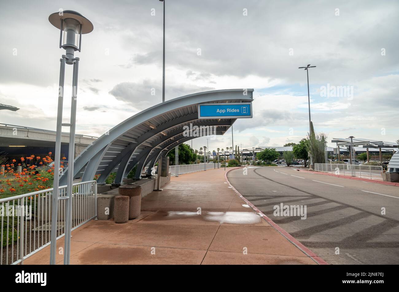 Bus stop at Tucson International Airport, Arizona, USA Stock Photo