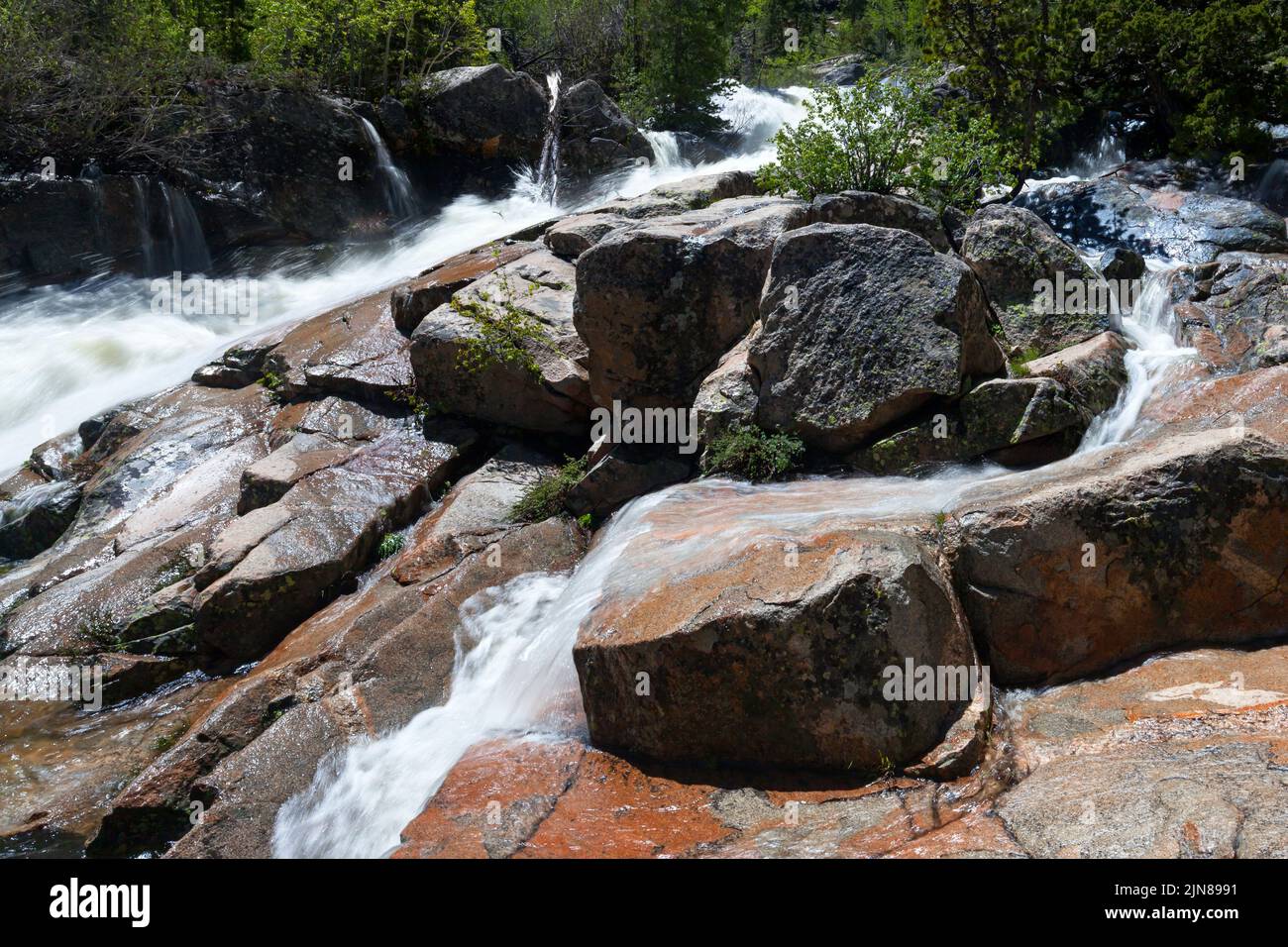 The Middle Popo Agie River cascades as it flows through Sinks Canyon State Park near Lander, Wyoming. Stock Photo