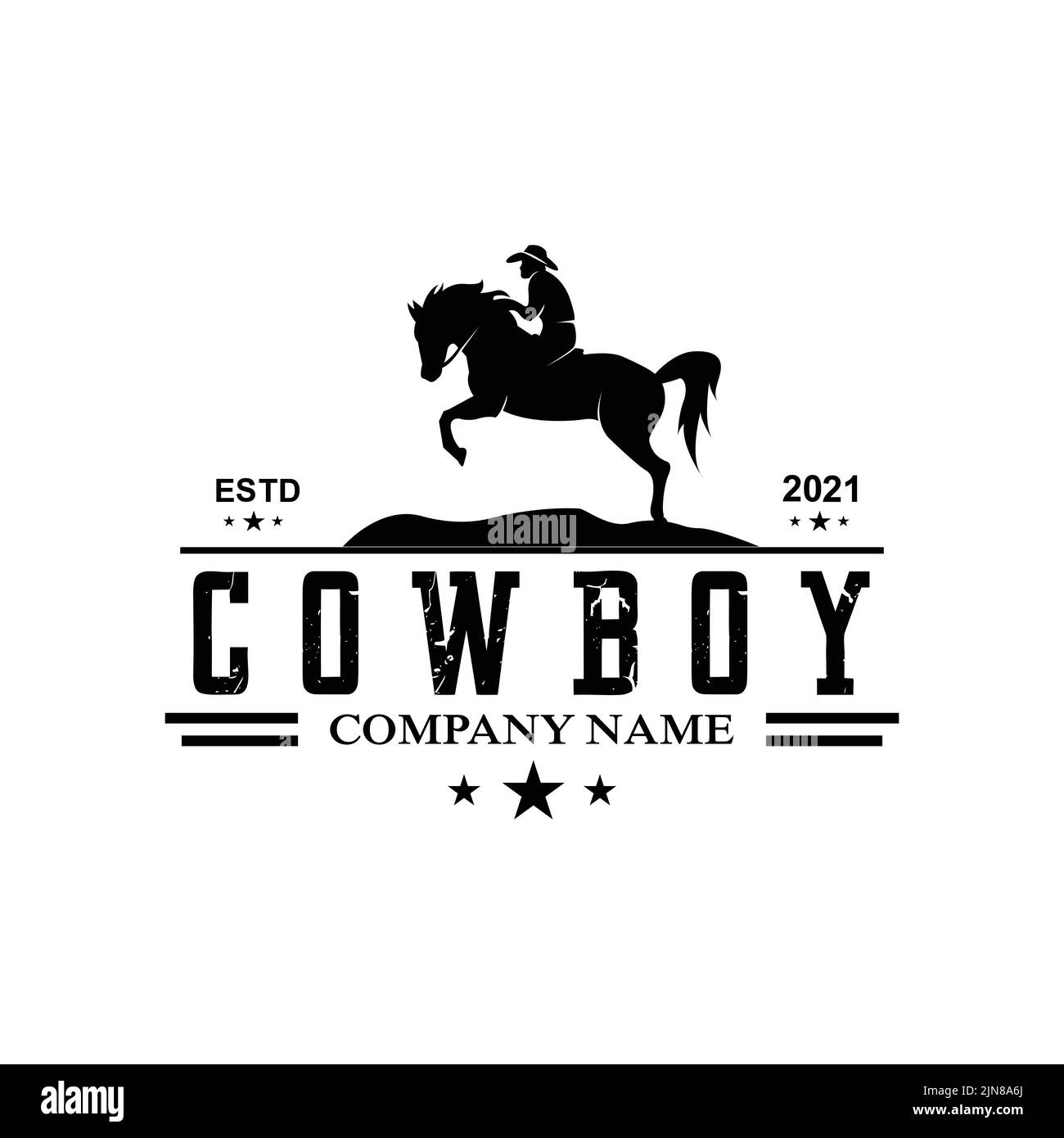 Cowboy Man Riding Horse Powerfully Silhouette at Sunset, icon logo design Stock Vector