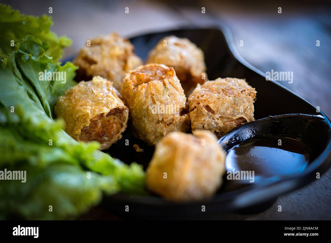 Hoi Jo, Deep Fried Crab Meat Rolls, Chinese Thai Foods Stock Photo