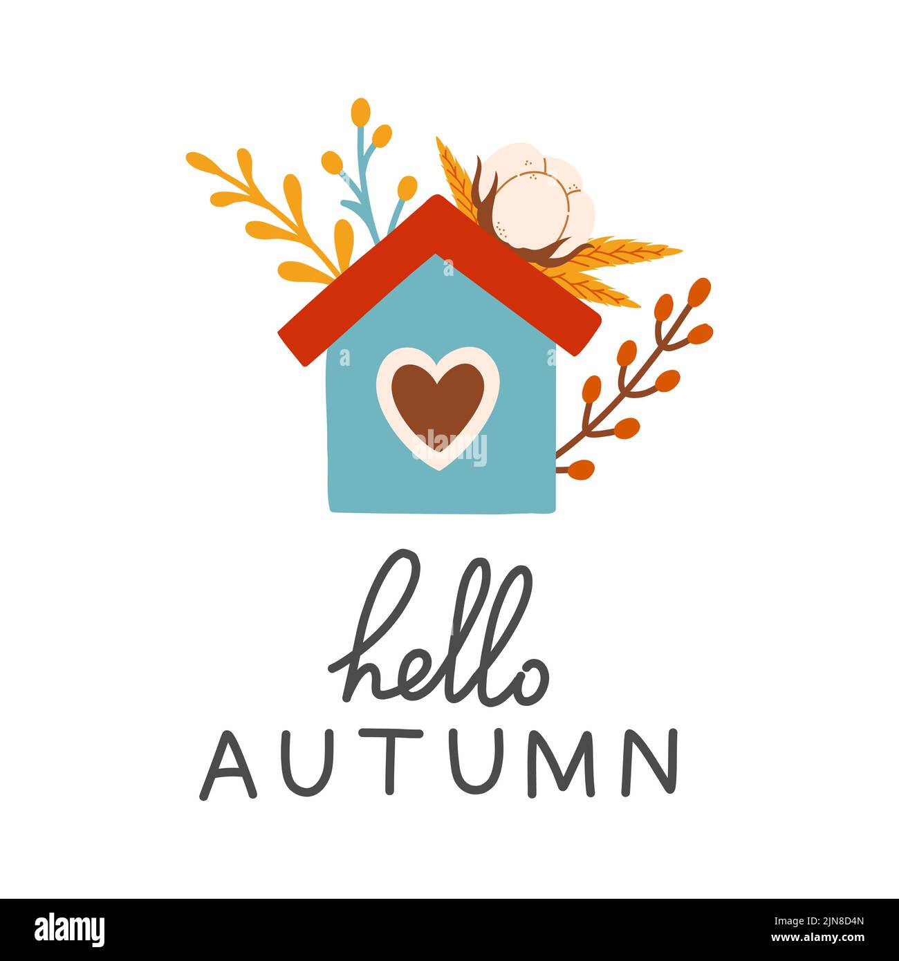 Hello autumn birdhouse fall season vector elements Stock Vector