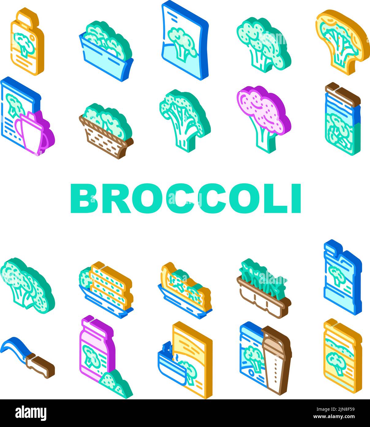 broccoli vegetable green food icons set vector Stock Vector Image & Art ...