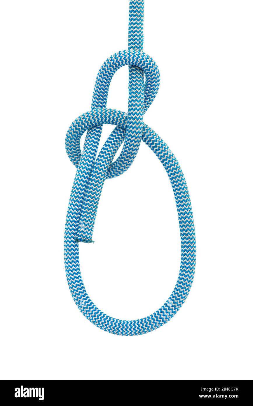 The bowline is an ancient and simple knot used to form a fixed loop at the end of a rope Stock Photo