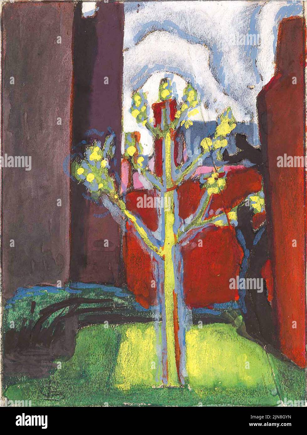 Oscar Bluemner - Young Tree in Red Courtyard - 1919 Stock Photo