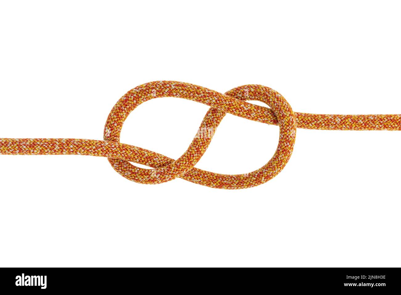 The figure-eight knot or  is very important in both sailing and rock climbing as a method of stopping ropes from running out of retaining devices. Stock Photo