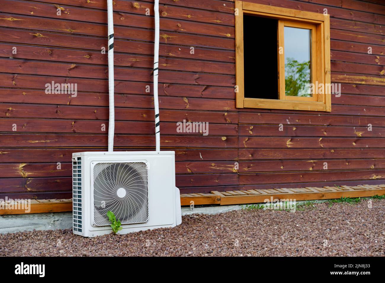 Air conditioner block on wall of building outdoors Stock Photo Alamy