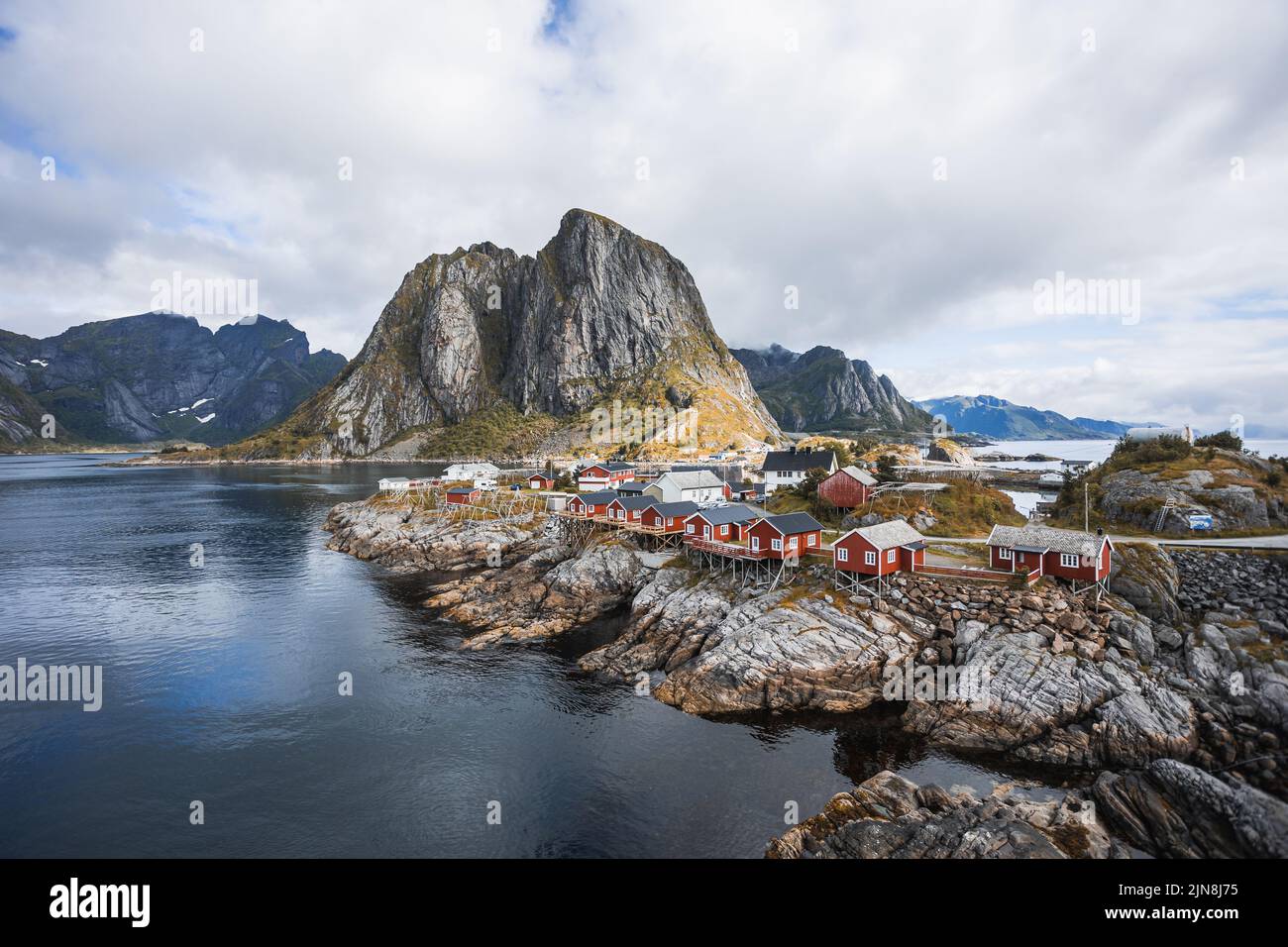 Traditional Rorbu Traditional red fishing huts aka rorbu in hamnoy in Lofoten, Norway ...