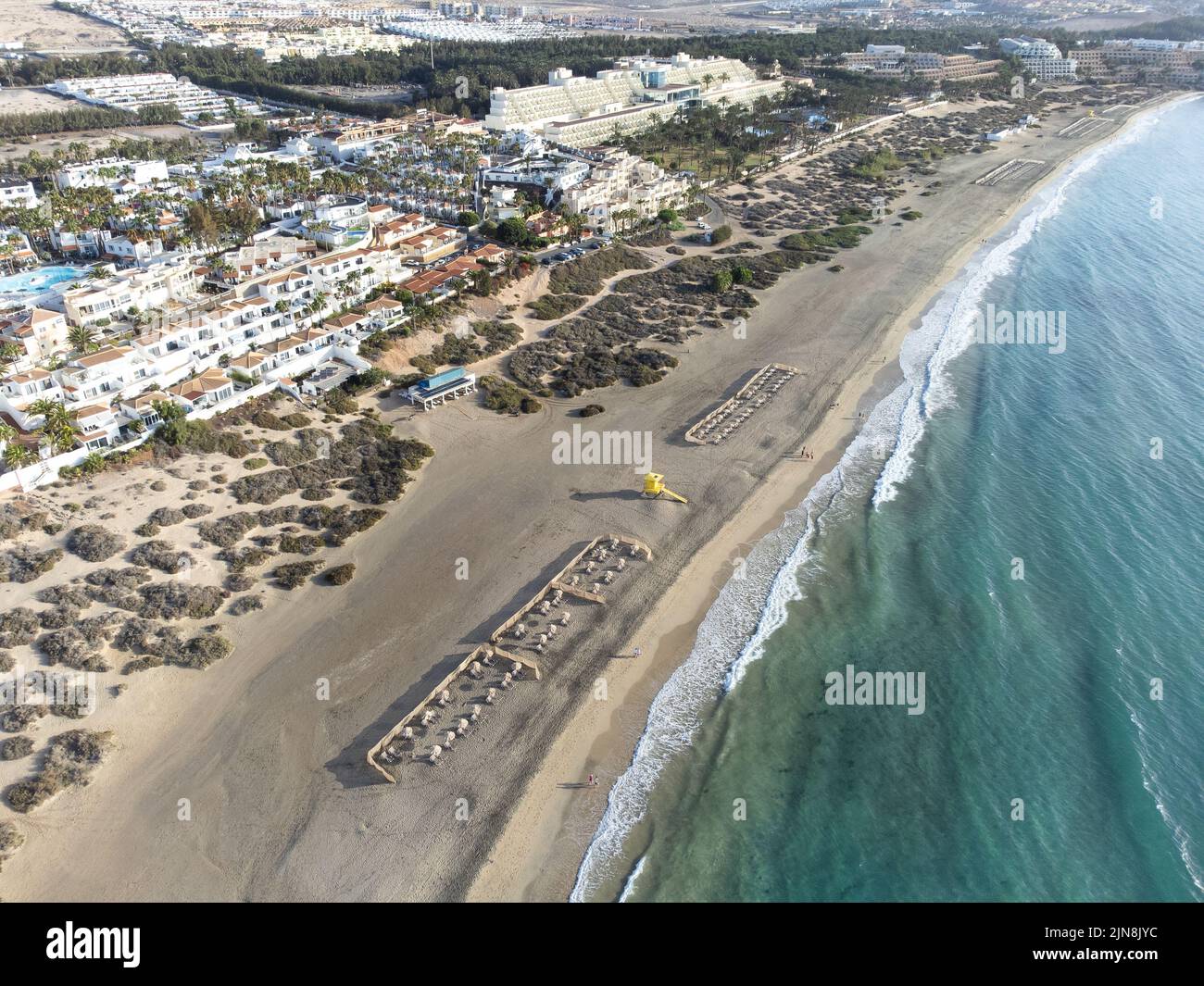Costa Calma bay in the south of Fuerteventura aerial drone view Stock Photo