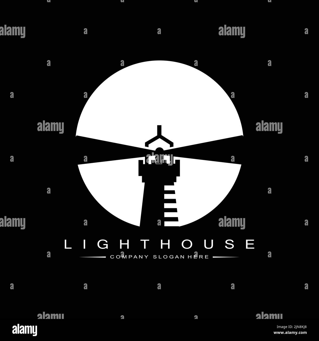 Lighthouse Searchlight Beacon Tower Island Beach logo vector icon Stock