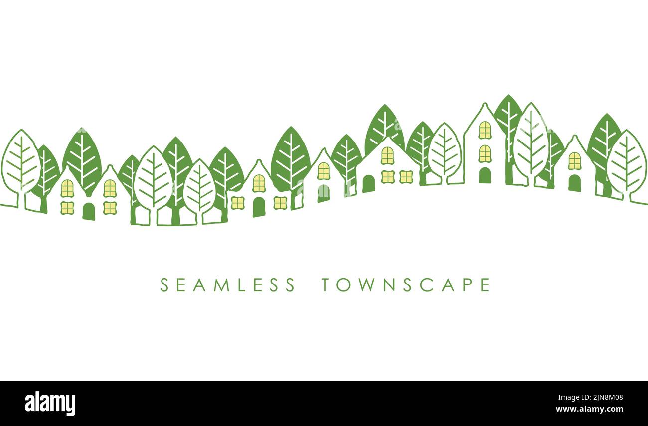 Seamless Townscape With Text Space Isolated On A White Background. Vector Illustration. Horizontally Repeatable. Stock Vector