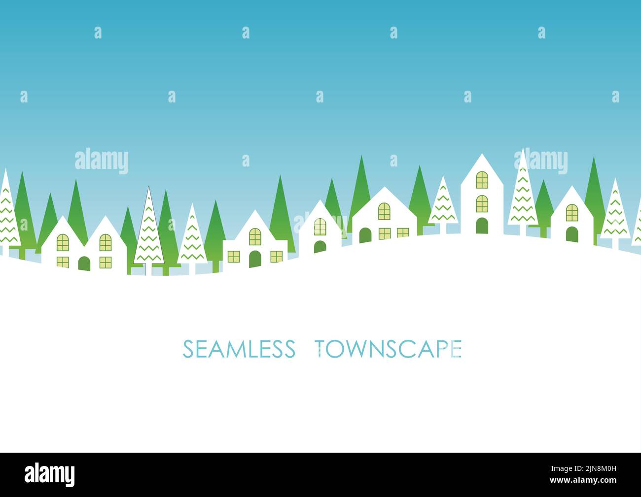 Seamless Townscape With Text Space Isolated On A White Background. Vector Illustration. Horizontally Repeatable. Stock Vector