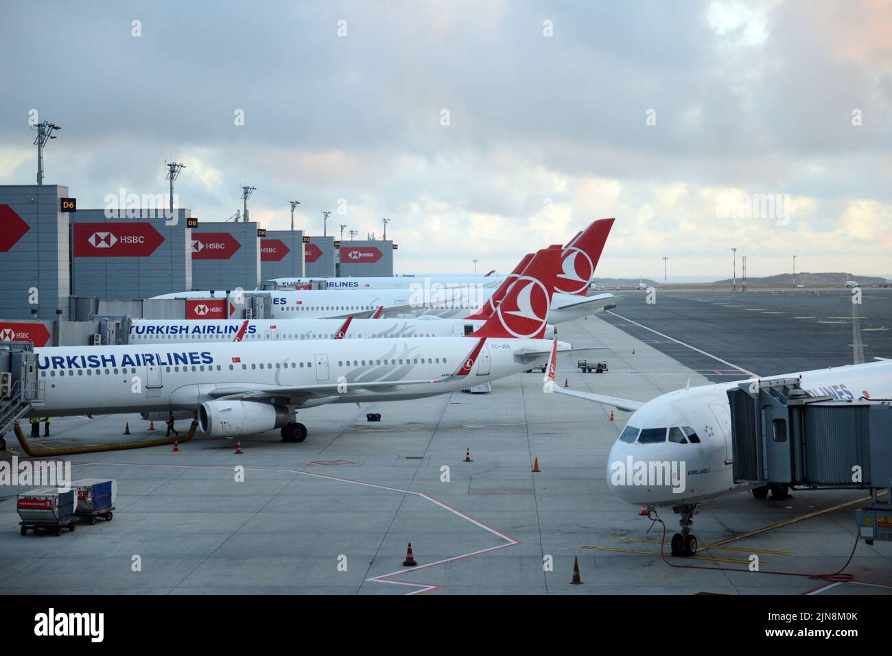 Turkish Airlines airplanes at Istanbul International AIrport. Stock Photo