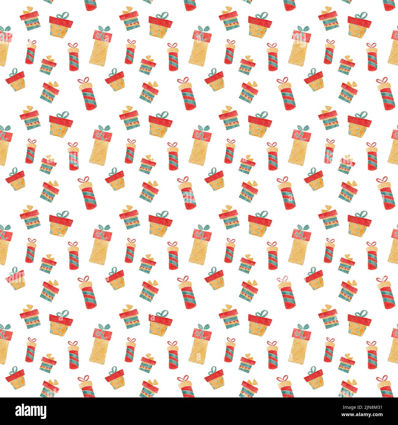 Watercolor christmas seamless pattern on white Stock Photo - Alamy