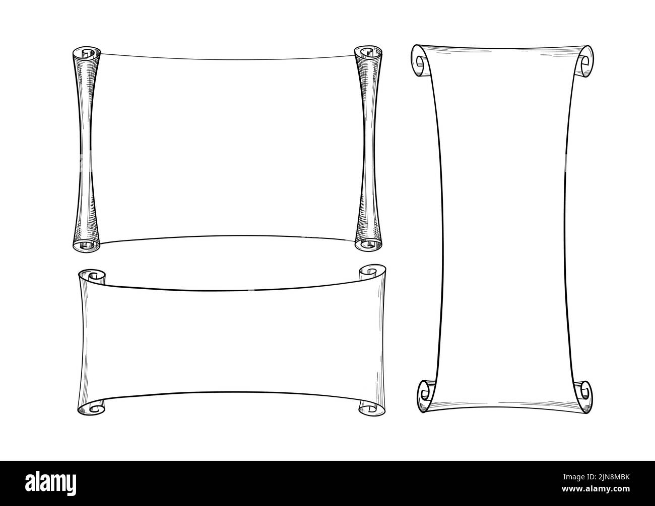 Outline scroll set. Vector simple illustration with place for text