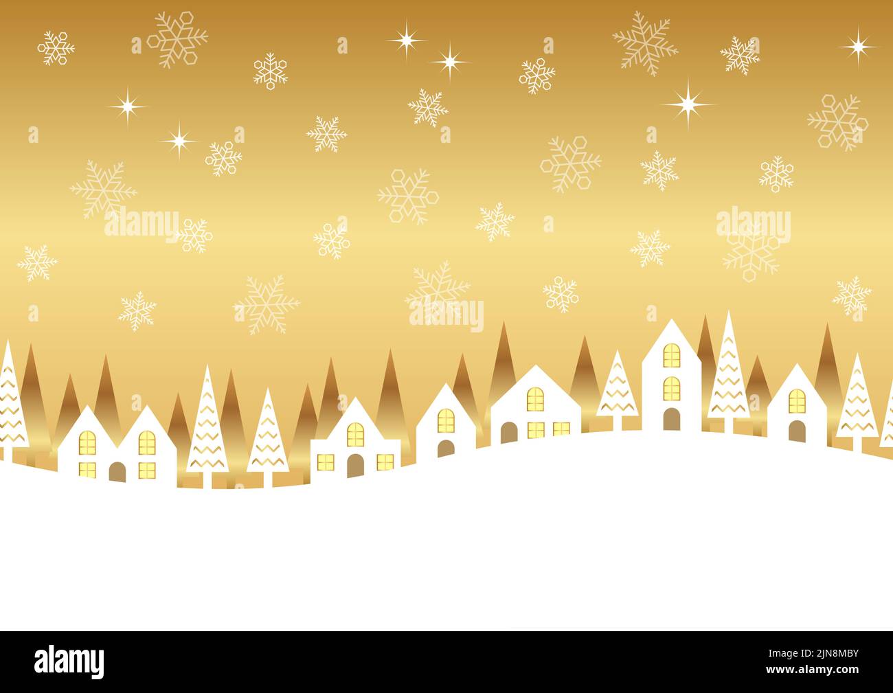 Seamless Vector Winter Townscape Illustration With Text Space. Horizontally Repeatable. Stock Vector