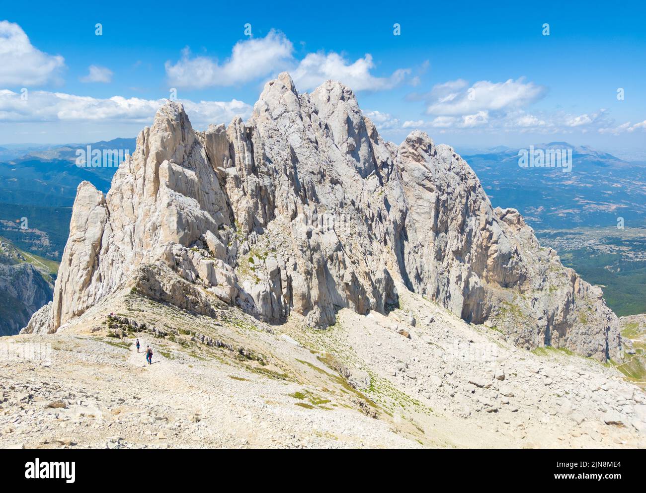 Gran Sasso (Italy) - The extreme trekking to Vetta Orientale of Corno Grande, 2902 meters in Abruzzo region, with Ferrata Ricci, glacier of Calderone Stock Photo