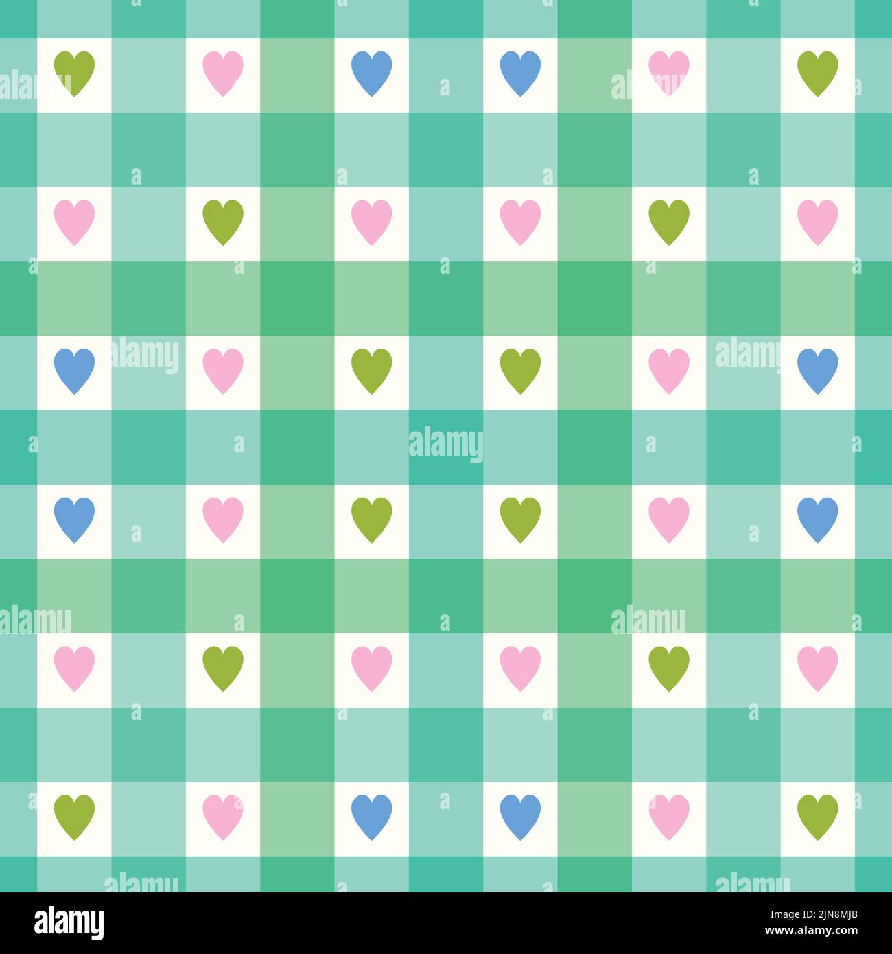 Check pattern background with hearts. Vector seamless repeat gingham ...