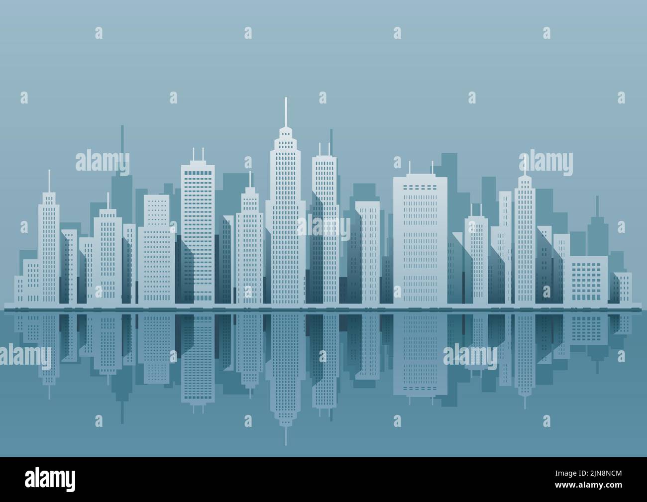 Waterfront Cityscape Vector Illustration With Skyscrapers And Text ...