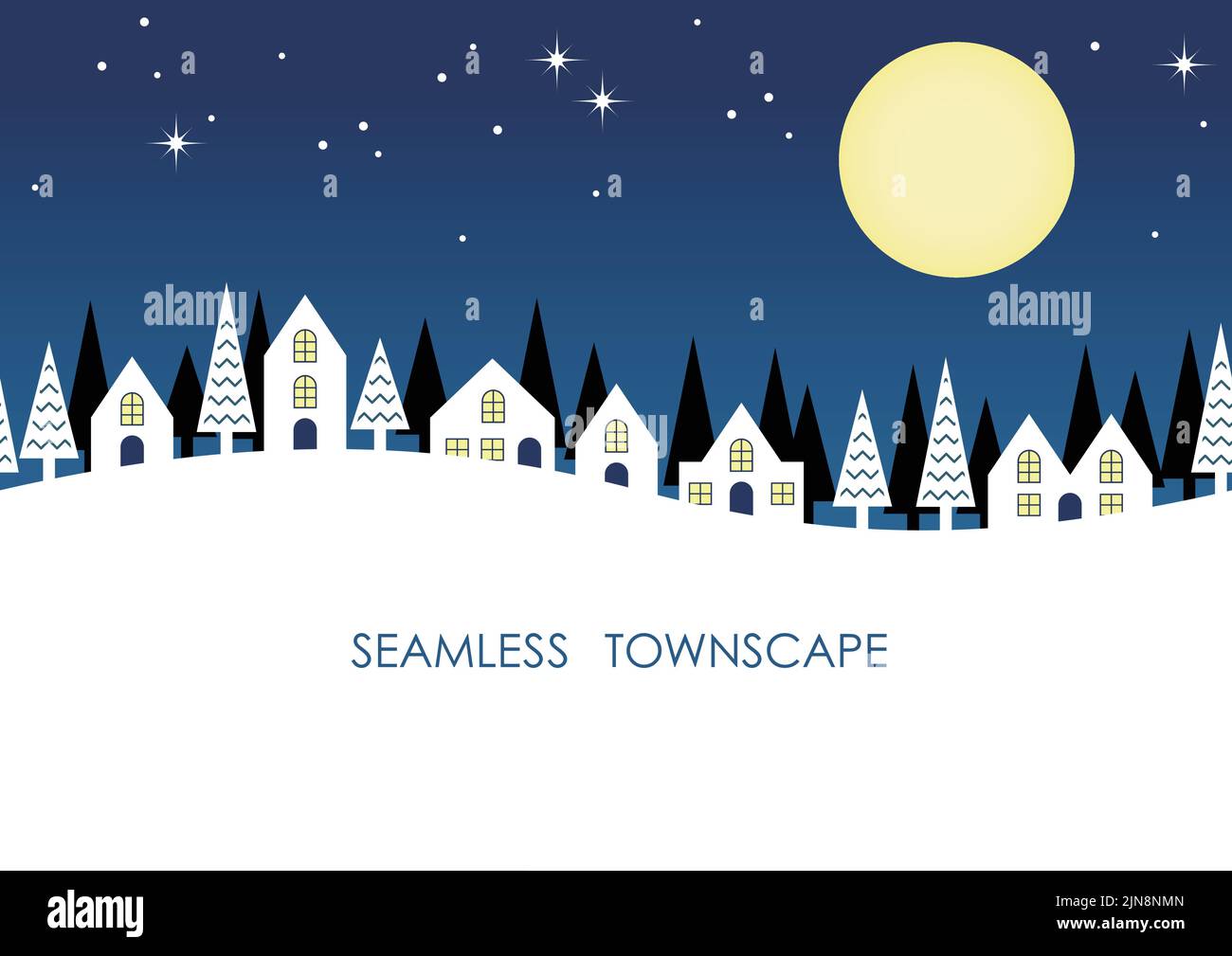 Seamless Townscape With Text Space Isolated On A White Background. Vector Illustration. Horizontally Repeatable. Stock Vector
