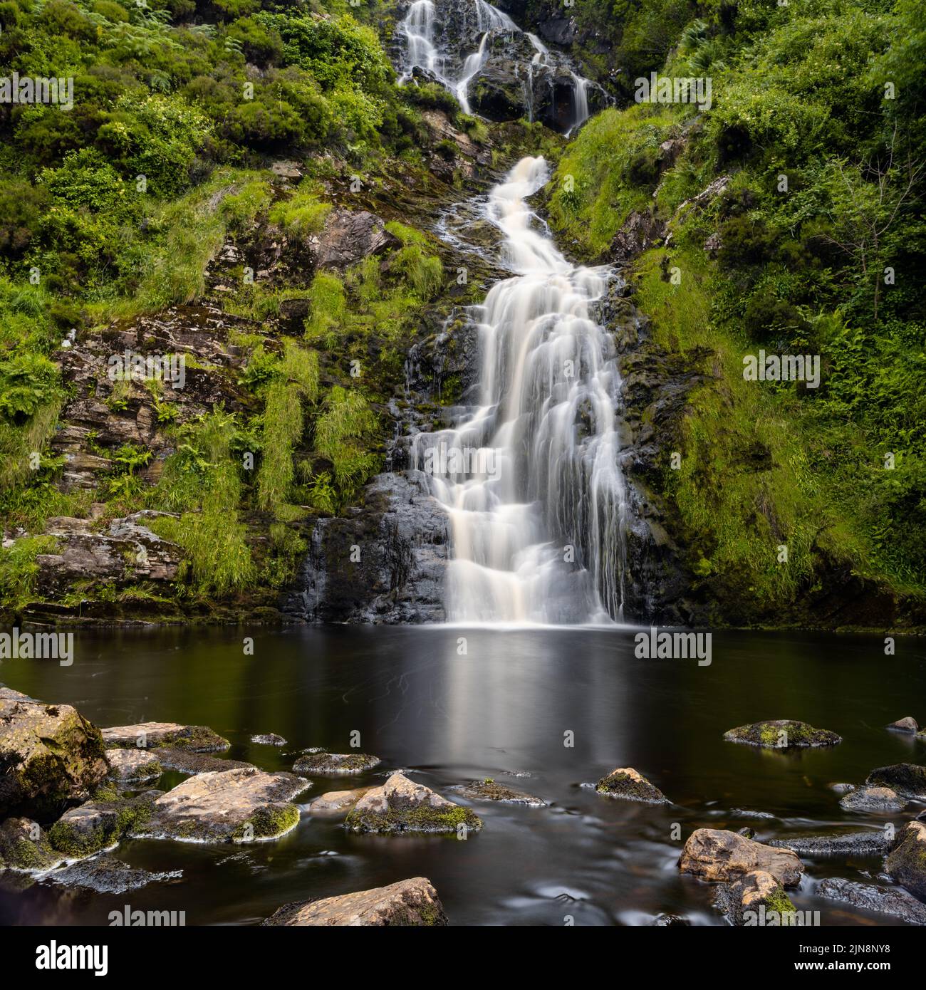 A view of the picturesque Assaranca Waterfall on the coast of County Donegal in Ireland Stock Photo