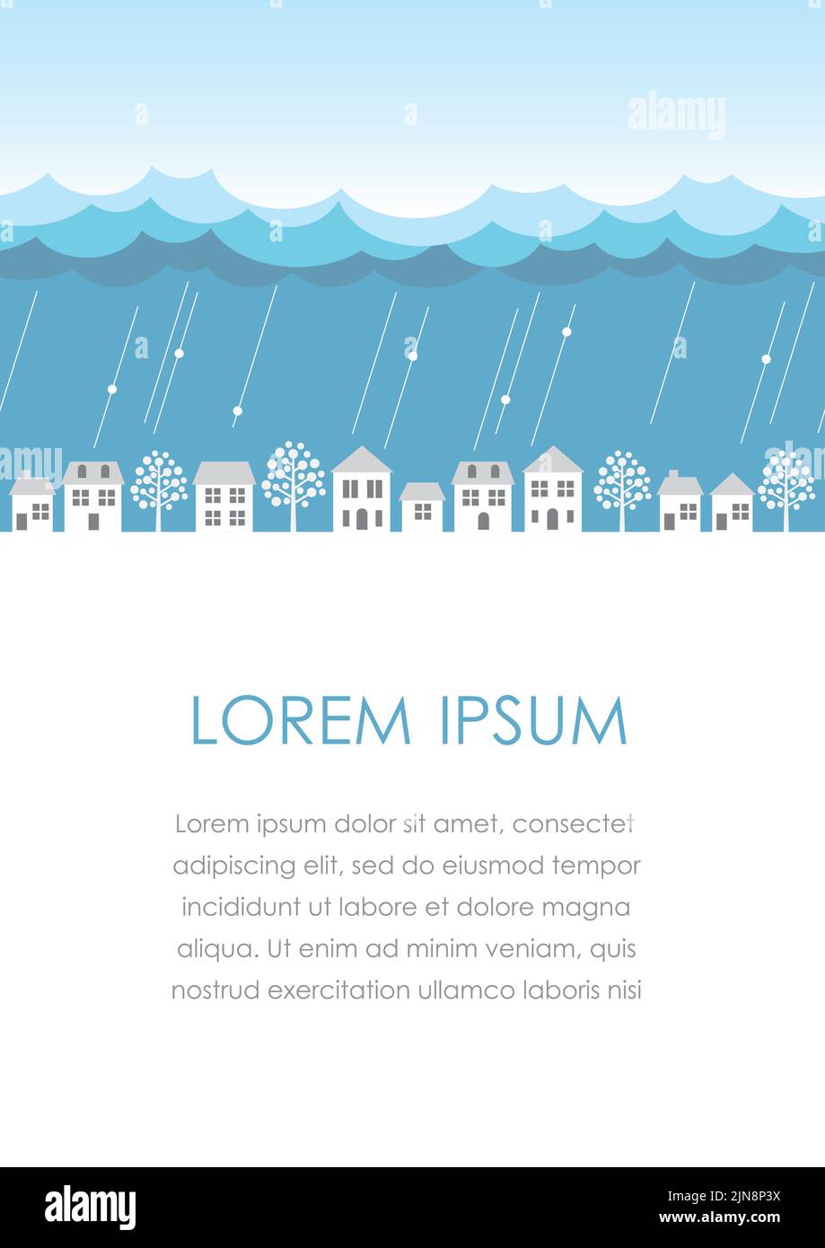 Townscape In The Rain Vector Illustration With Text Space. Stock Vector