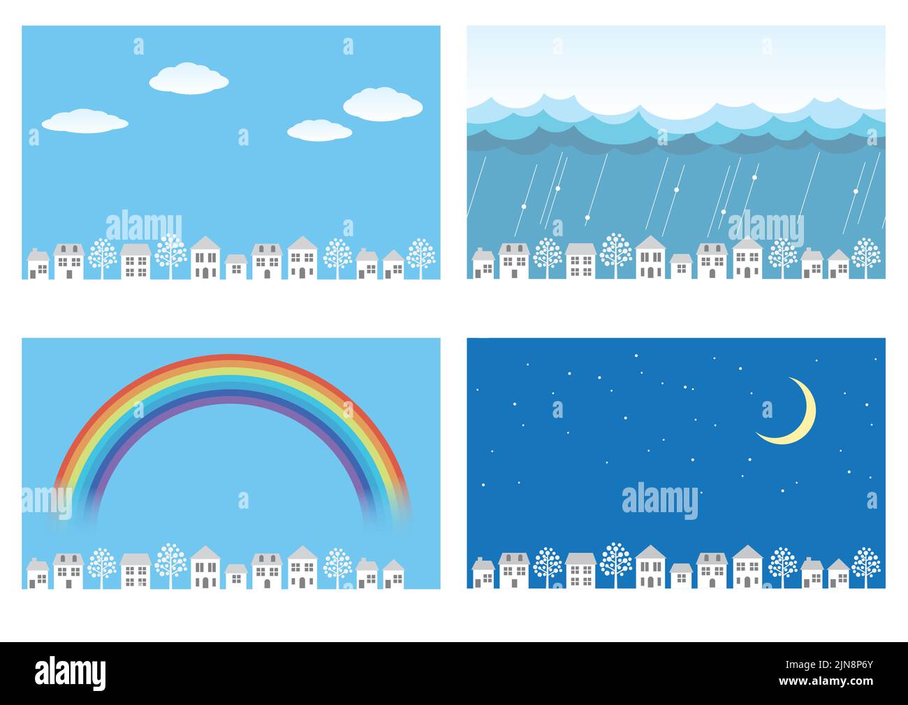 Vector Townscape Illustration Set Isolated On A White Background. Stock Vector