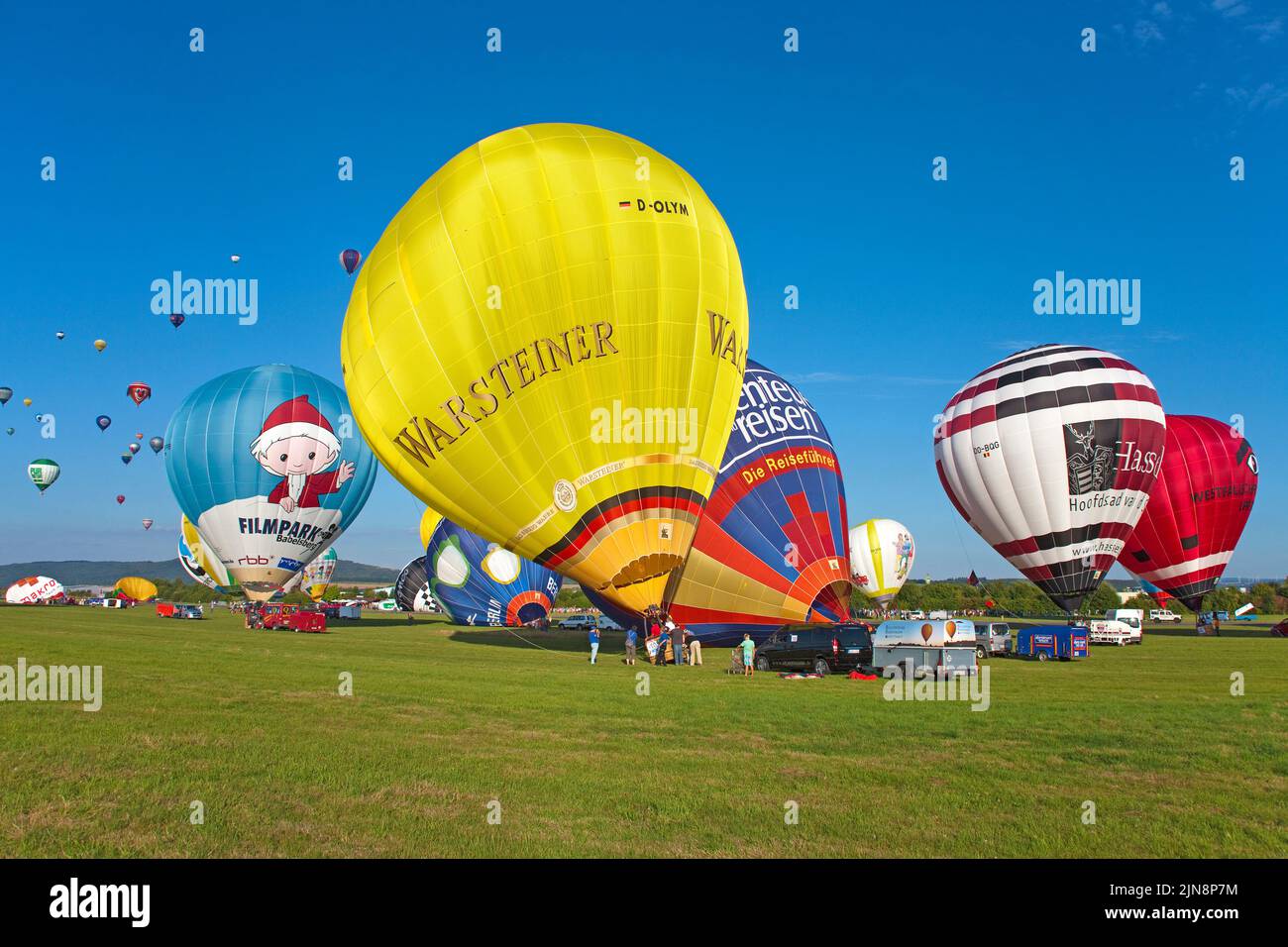 Preparation and start of Hot-air balloons, Mosel-Ballon-Fiesta at the airport of Trier-Foehren, Rhineland-Palatinate, Germany, Europe Stock Photo