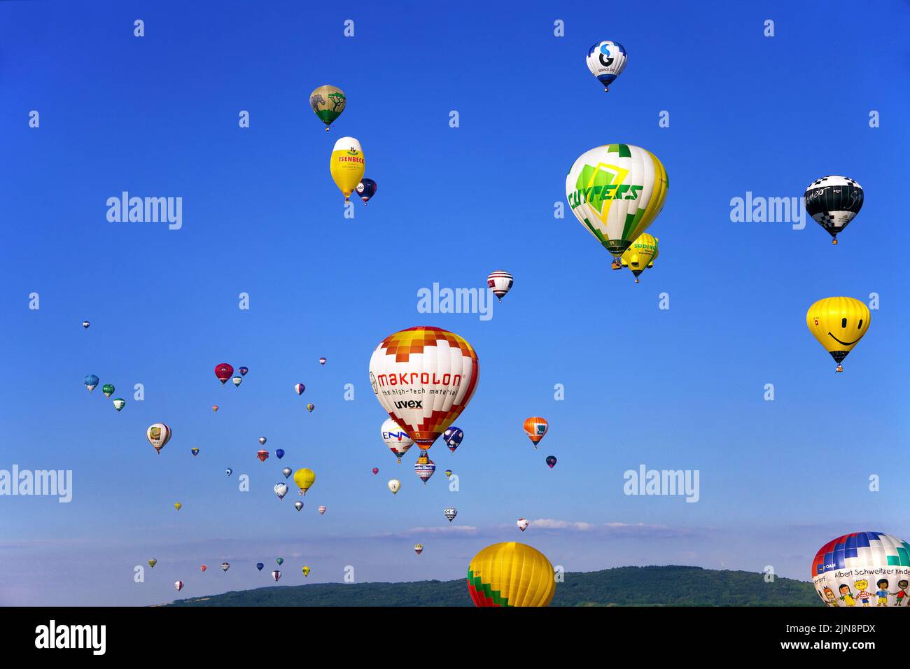 Hot-air balloon in flight, Mosel-Ballon-Fiesta at the airport of Trier-Foehren, Rhineland-Palatinate, Germany, Europe Stock Photo