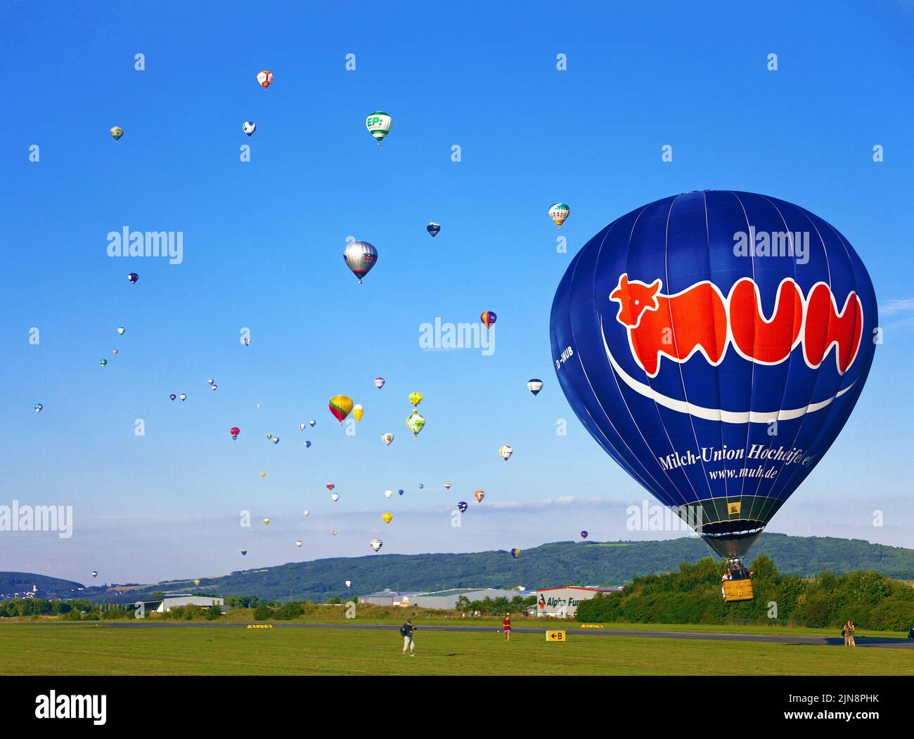 Hot-air balloon in flight, Mosel-Ballon-Fiesta at the airport of Trier-Foehren, Rhineland-Palatinate, Germany, Europe Stock Photo