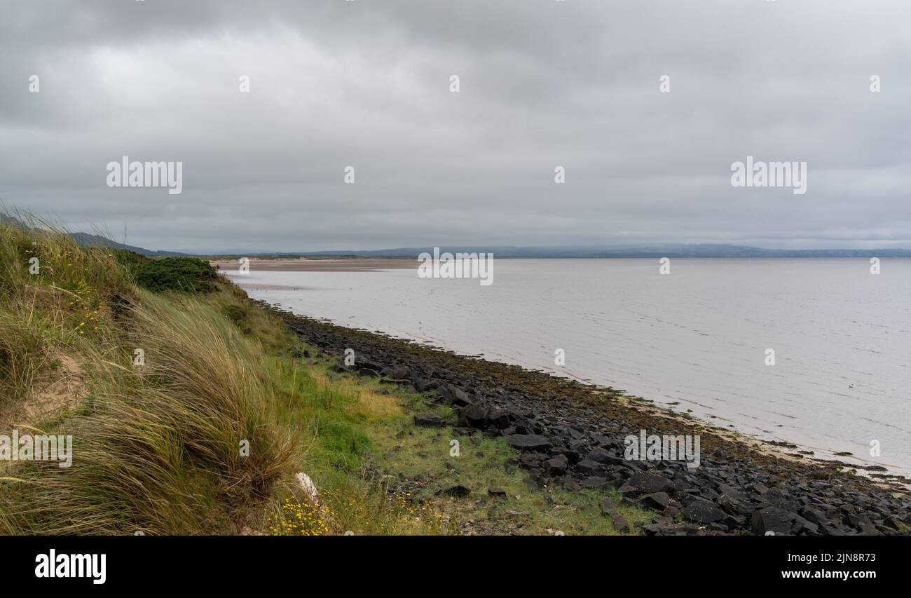 A view of the beach and sand dunes on Lough Foyle at Magilligan Point in Northern Ireland Stock Photo