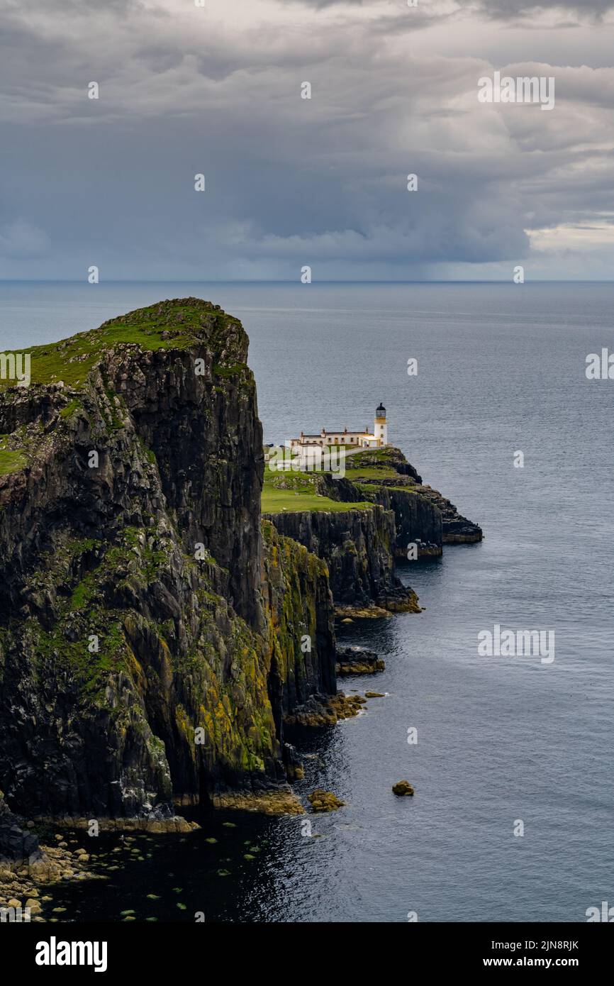 A view of the Neist Point Lighthouse on the green cliffs of the Isle of Skye Stock Photo Alamy