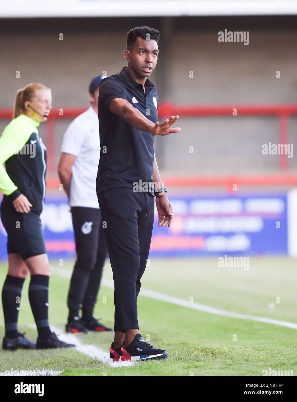 Crawley manager Kevin Betsy during the EFL Carabao Cup Round One match between Crawley Town and Bristol Rovers at the Broadfield Stadium  , Crawley ,  UK - 9th August 2022 Editorial use only. No merchandising. For Football images FA and Premier League restrictions apply inc. no internet/mobile usage without FAPL license - for details contact Football Dataco  : Stock Photo