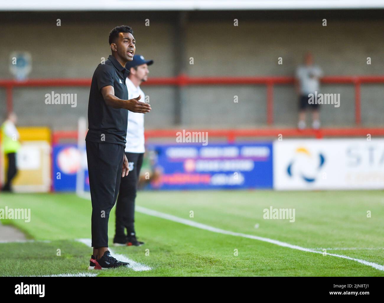 Crawley manager Kevin Betsy during the EFL Carabao Cup Round One match between Crawley Town and Bristol Rovers at the Broadfield Stadium  , Crawley ,  UK - 9th August 2022 Editorial use only. No merchandising. For Football images FA and Premier League restrictions apply inc. no internet/mobile usage without FAPL license - for details contact Football Dataco  : Stock Photo