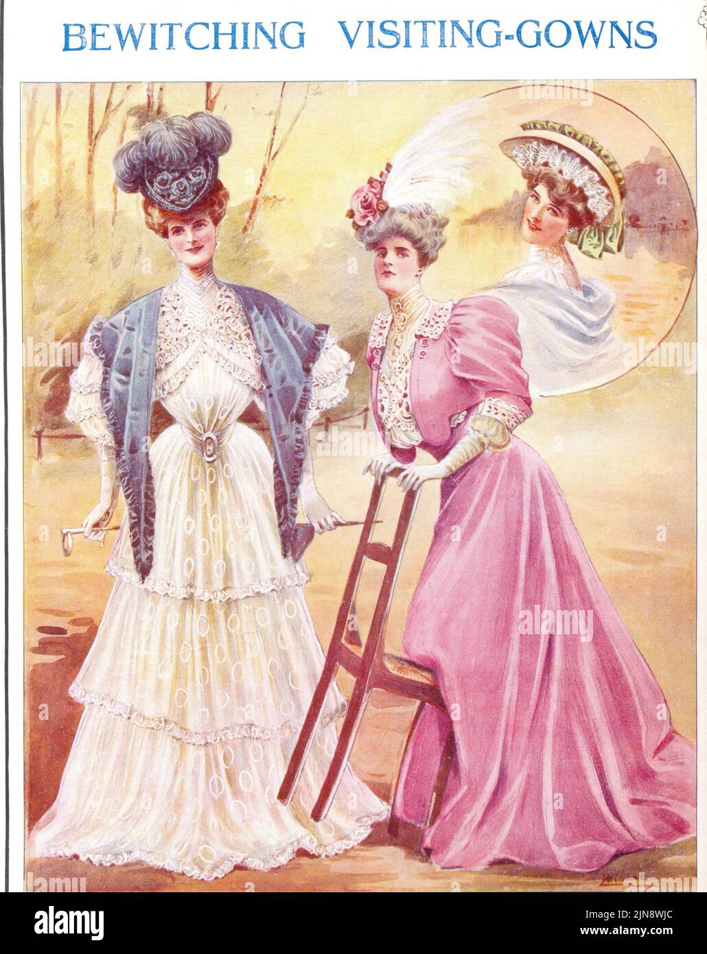 Bewitching Visiting-Gowns illustrating Summer Fashions an article  by Mrs Jack May published in The Queen circa 1905 Stock Photo