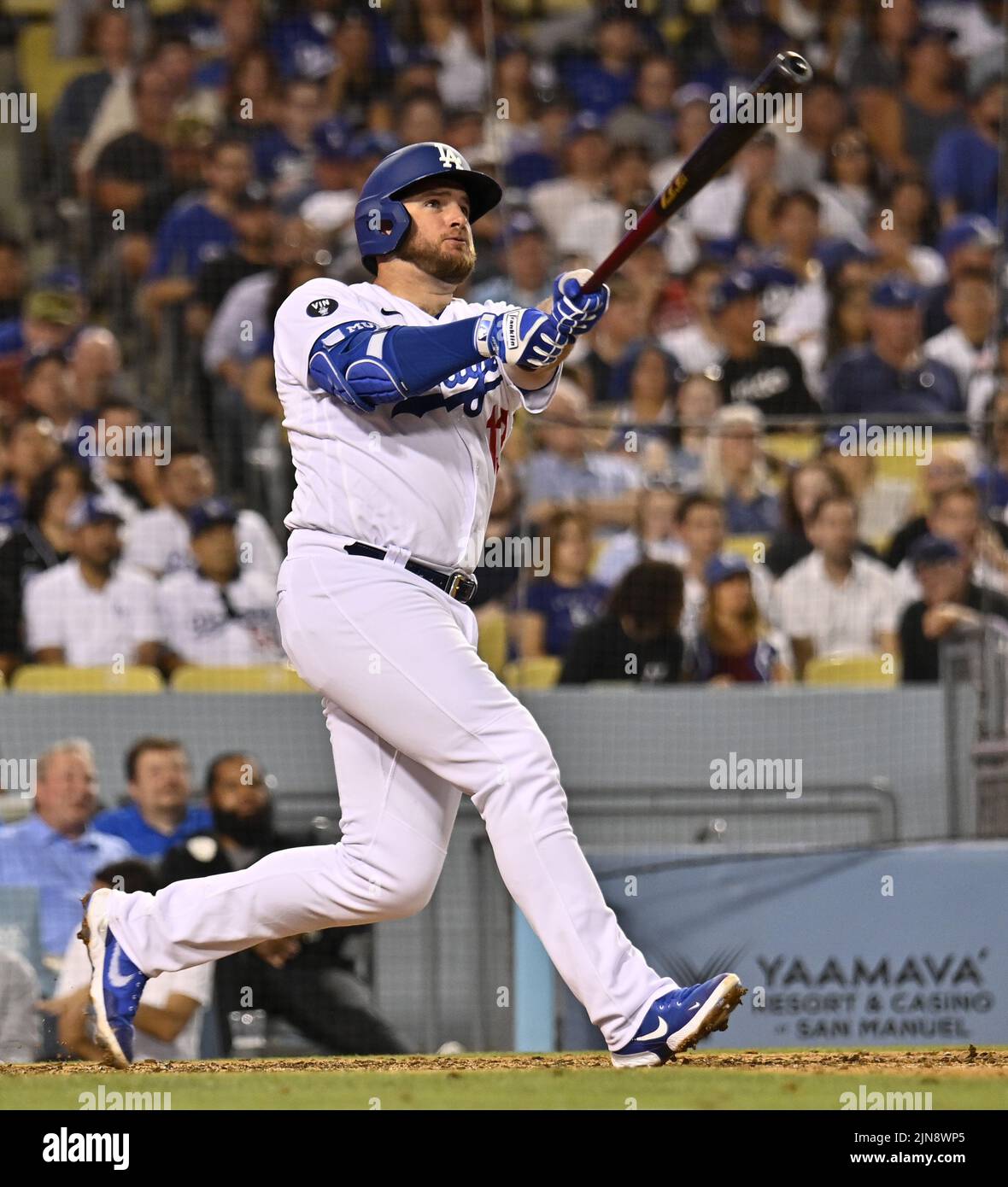 Los Angeles, United States. 10th Aug, 2022. Los Angeles Max Muncy hits a solo home run to right center off Minnesota Twins starting pitcher Joe Ryan during the fourth inning at Dodger Stadium on Tuesday, August 9, 2022. Photo by Jim Ruymen/UPI Credit: UPI/Alamy Live News Stock Photo
