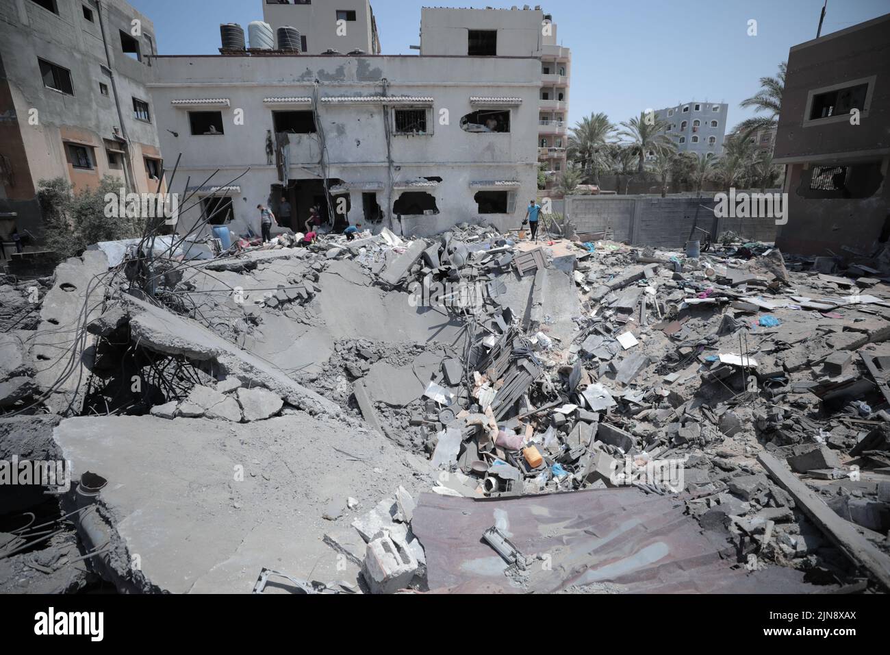 Israeli warplanes bombed the home of a Palestinian family in Gaza Stock Photo