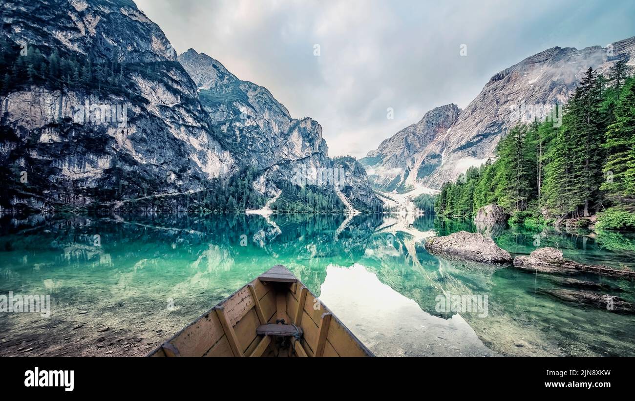 Lago di Braies - Pragser Wildsee, South Tyrol, Italy Stock Photo