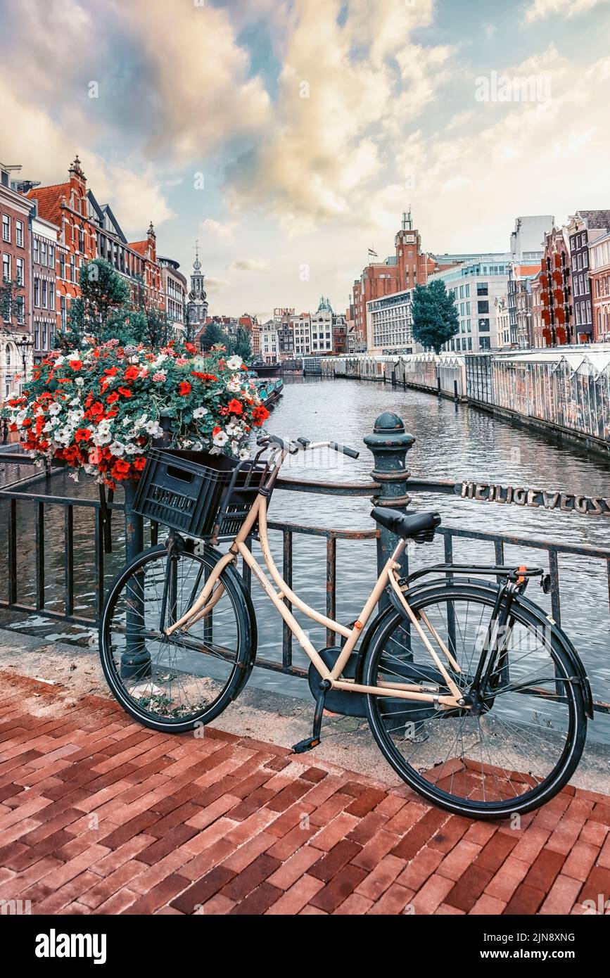 Amsterdam city in the evening, Netherlands Stock Photo
