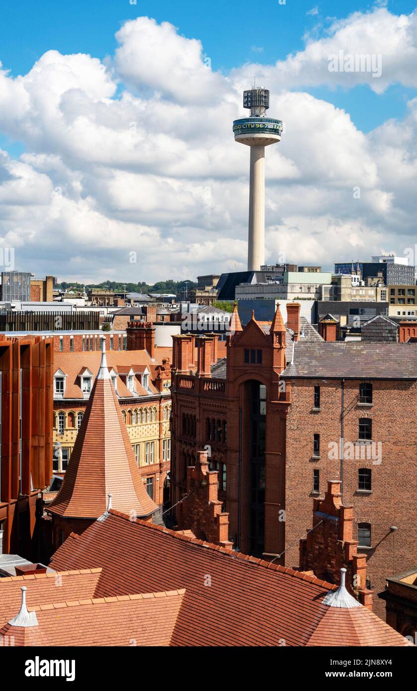 Looking out over the Liverpool rooftops at the Radio City 96.7 Tower Stock Photo