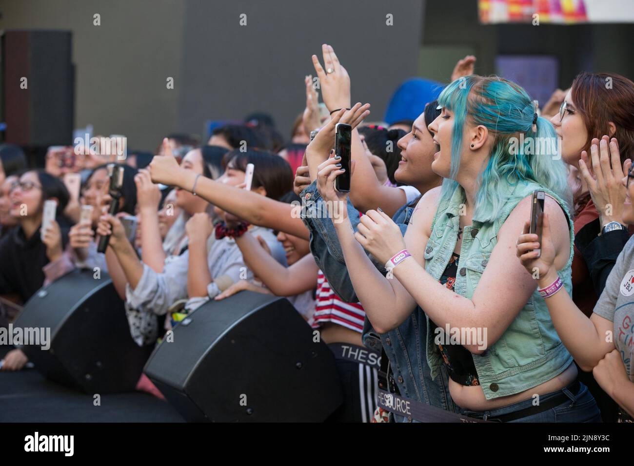The fans of South Korean K-Pop Music enjoying and taking pictures of 'Random Dance Play' at Buena Park, US Stock Photo