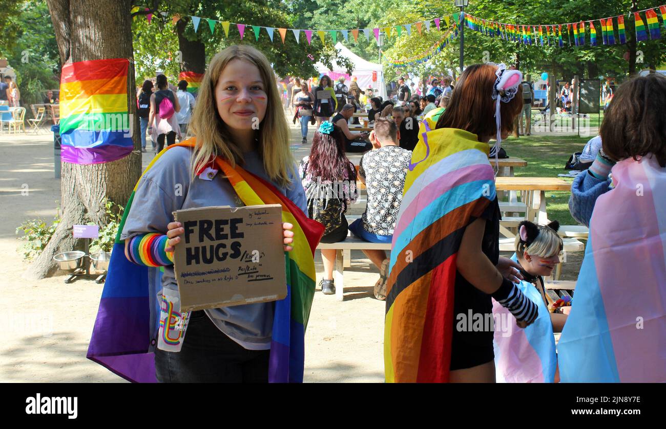 The 12th annual multi-genre queer-themed human rights festival Prague Pride, on Strelecky Island, Prague, Czech Republic, pictured on August 9, 2022. Stock Photo