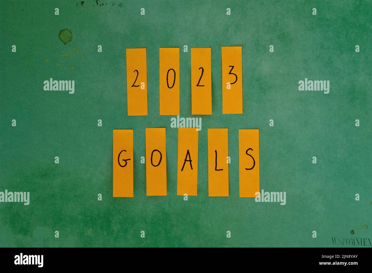 2023 goals. Paper post it notes with 2023 goals written. Concept photo